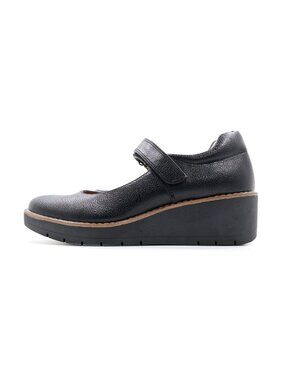 EuroSoft Fairton Black Faux Leather 2" Wedge Heel Mary Janes - 8